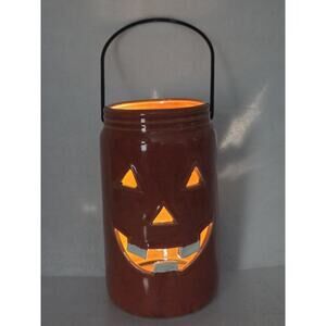 Lighted Pumpkin Face Ceramic 7" Led Light